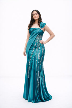 Beaded Satin Evening Gown