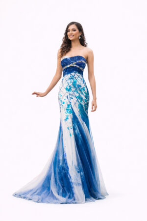 Celestial Ocean Strapless Gown