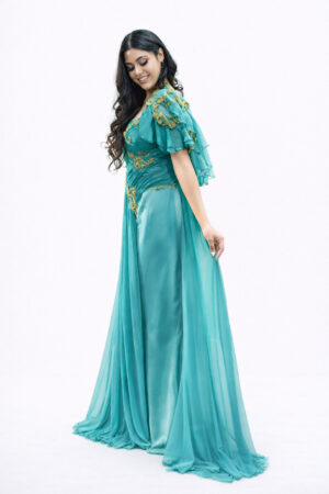 Teal Embroidered Formal Gown