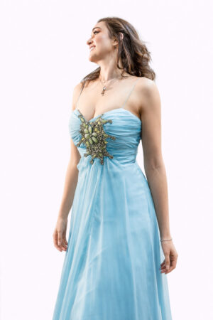 Azure Breeze Strapless Gown