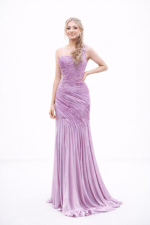 Embellished Draped Evening Gown
