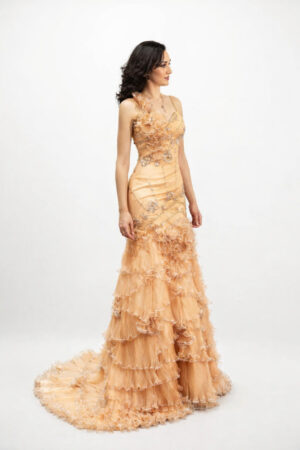 Champagne Ruffle Couture Gown