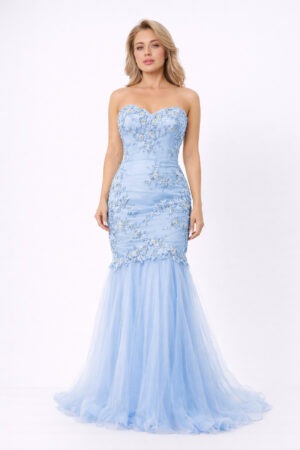 Sky Blue Strapless Mermaid Gown