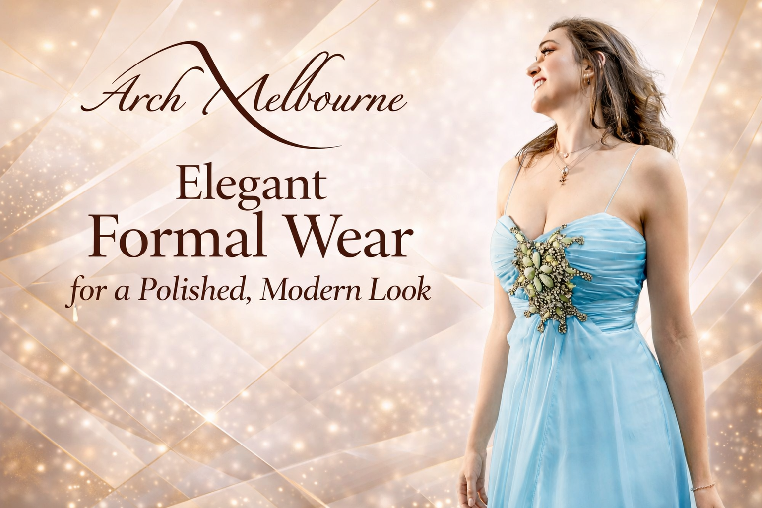 Light blue elegant formal dress with detailed bodice by Arch Melbourne